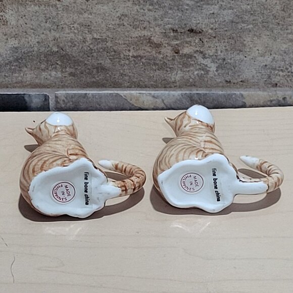 Vintage Pair Bone China Orange Tabby Cat Figurine - Picture 9 of 11